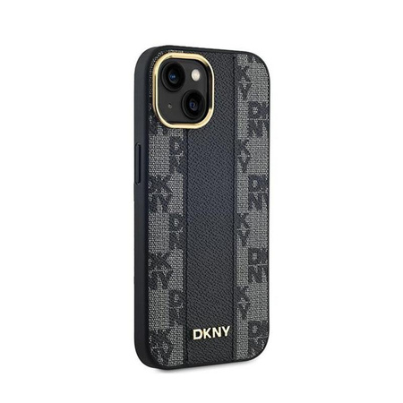 DKNY Leather Checkered Mono Pattern MagSafe - Hülle für iPhone 14 / 15 / 13 (Schwarz)