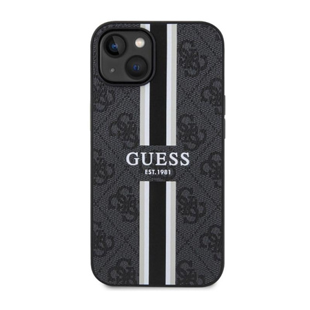 Guess 4G Coque MagSafe à rayures imprimées pour iPhone 14 Plus (Noir)