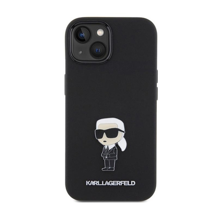 Karl Lagerfeld szilikon Ikonik fém kitűző - iPhone 15 Plus tok (fekete)