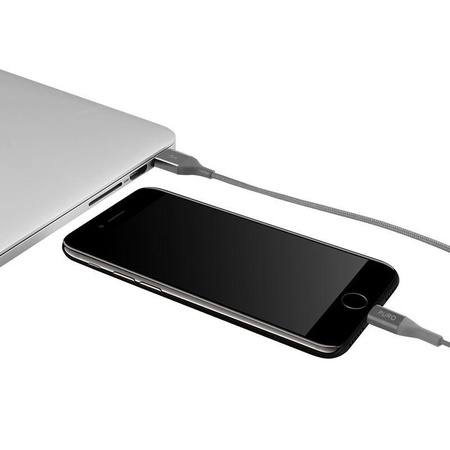 PURO Fabric K2 - Câble USB-A/Lightning MFi tressé ultra-résistant 1,2 m (gris spatial)
