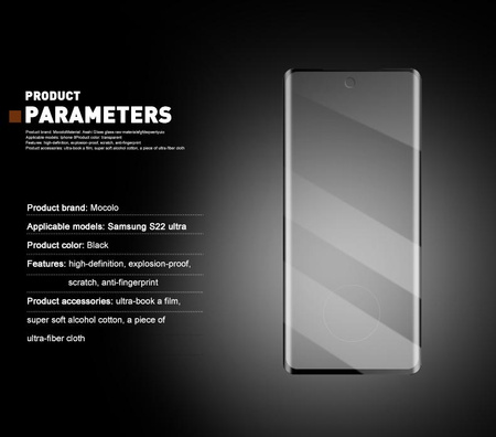 Mocolo 3D 9H Full Glue - Full screen protection glass for Samsung S22 Ultra (Black)