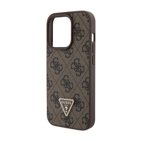 Guess bőr 4G Triangle Strass - iPhone 15 Pro tok (barna)