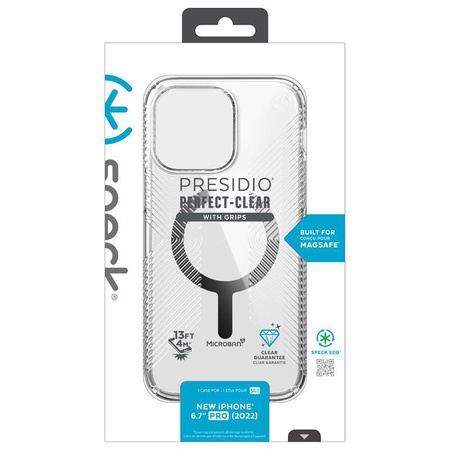 Speck Presidio Perfect-Clear with Grips + MagSafe - iPhone 14 Pro Max Case with MICROBAN Coating (Clear)