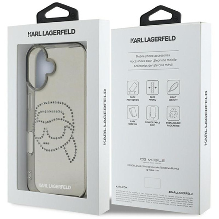 Karl Lagerfeld IML Rhinestones Karl Head - Pouzdro pro iPhone 16 (černé)