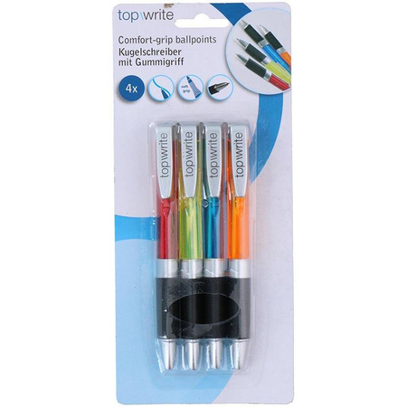 Topwrite - Set of ballpoint pens with rubber grip blue 4 pcs.