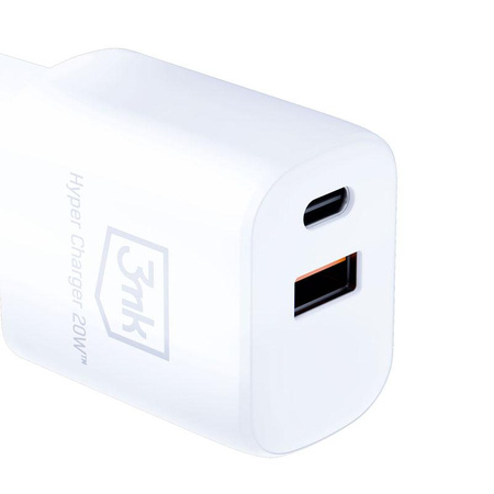 3mk Hyper Charger - Ładowarka sieciowa USB-A QC 3.0 + USB-C PD 20W (Biały)