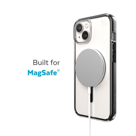 Speck Presidio Perfect-Clear with Impact Geometry + MagSafe - iPhone 14 Plus Case with MICROBAN Coating (Clear / Black)