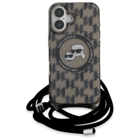 Karl Lagerfeld IML Crossbody Monogram Karl & Choupette Head MagSafe - Pouzdro pro iPhone 16 (černé)