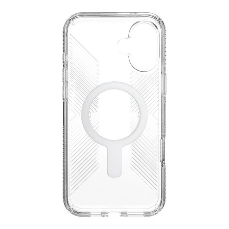 Speck Presidio Perfect-Clear Grip ClickLock & MagSafe - Coque pour iPhone 16 Plus (Transparente / Finition Chrome / Argent Serein)