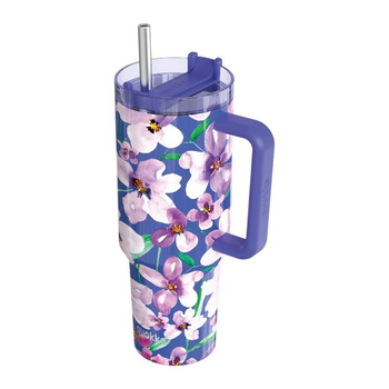 Quokka Stream - 1200 ml-es rozsdamentes acél termo bögre szívószállal (Flower Dusk)