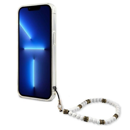 Guess White Pearl Strap - Coque pour iPhone 13 Mini (Transparent)