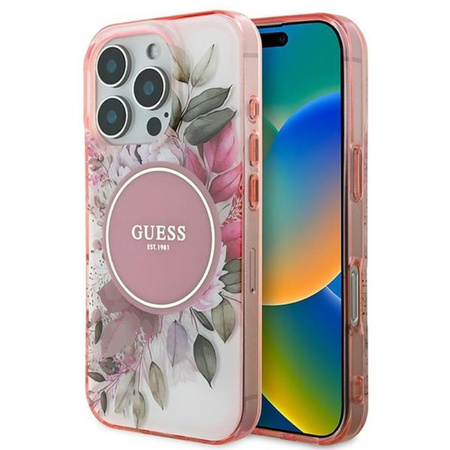 Pouzdro Guess IML Flower & Tonal Circle MagSafe - iPhone 16 Pro (růžové)