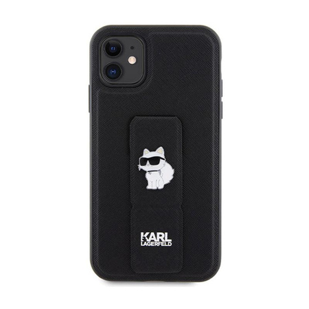 Karl Lagerfeld Gripstand Saffiano Choupette Pins - Coque iPhone 11 (noir)