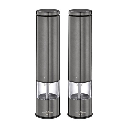 Küchenprofi Boston - Electric Salt and Pepper Mills with Ceramic Grinding Mechanism 23x5 cm Set of 2 (Grey)