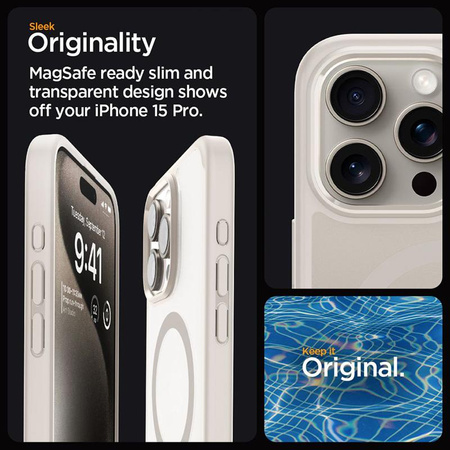 Spigen Ultra Hybrid MagSafe - tok iPhone 15 Pro készülékhez (Frost Natural Titanium)