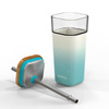 Quokka Liquid Cube - Glass mug 540 ml with stainless steel straw (Teal Gradient)