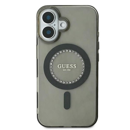 Pouzdro Guess IML Rhinestones MagSafe - iPhone 16 Plus (černé)