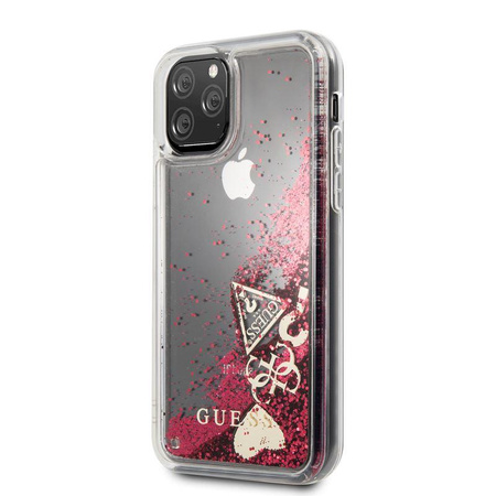 Guess Liquid Glitter Hearts - pouzdro pro iPhone 11 Pro (Raspberry)