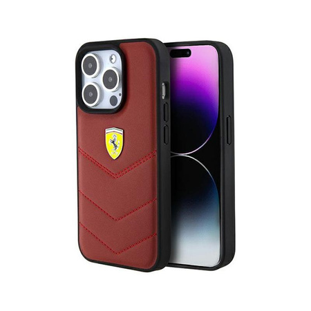 Logo Ferrari en métal matelassé - Coque iPhone 15 Pro (rouge)