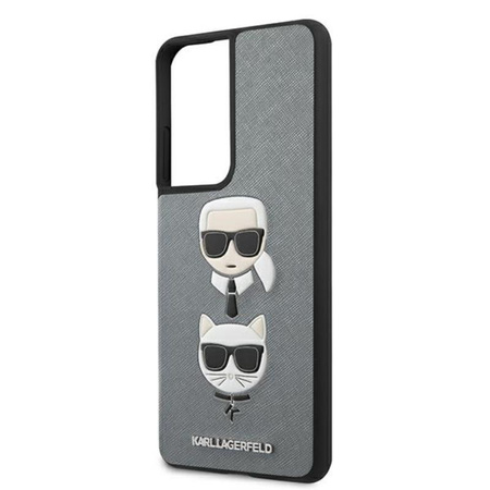 Karl Lagerfeld Saffiano Karl & Choupette Heads - Etui Samsung Galaxy S21 Ultra (srebrny)