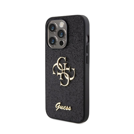 Guess Glitter Script Big 4G - pouzdro pro iPhone 15 Pro (černé)