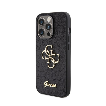 Guess Glitter Script Big 4G - Coque pour iPhone 15 Pro (noir)