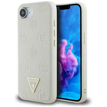 Guess Grained Hot Stamp Peony Triangle Logo MagSafe - pouzdro pro iPhone 16e (béžové)