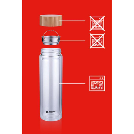 GLASWASSERFLASCHE MIT BPA-FREIEM FILTER, für Tee, Etui, Alpina, 450ml
