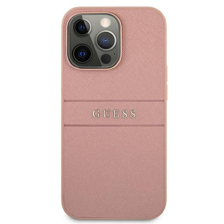 Guess Saffiano Metal Logo Stripes - Coque iPhone 13 Pro Max (rose)