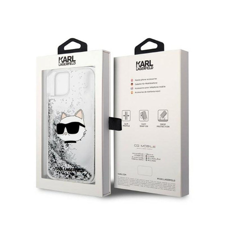Karl Lagerfeld Liquid Glitter NFT Choupette Head - pouzdro pro iPhone 14 (stříbrné)