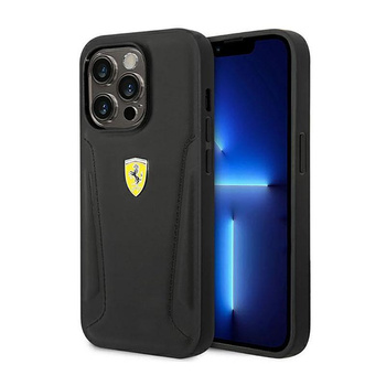 Étui en cuir Ferrari Stamp Sides - iPhone 14 Pro Case (Noir)