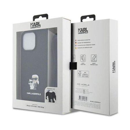 Karl Lagerfeld Crossbody Saffiano Metal Pin Karl & Choupette - iPhone 14 Pro Max Case (Black)