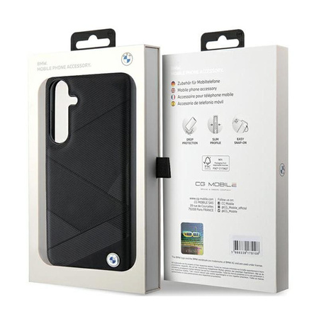 BMW Signature Leather Crossing Lines Pattern - Étui Samsung Galaxy S24+ (noir)