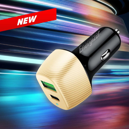 Energizer Ultimate - USB-C és USB-A 38W PD + QC3.0 autós töltő (arany / fekete)