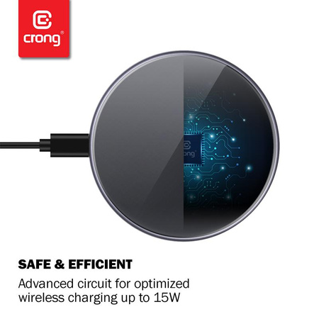 Crong PowerSpot gyors vezeték nélküli töltő - Alumínium Qi 15W USB-C vezeték nélküli töltő edzett üveg bevonattal (Shadow Black)