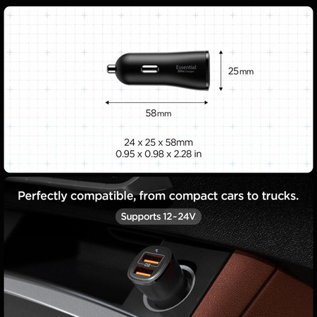 Spigen Essential EV302 - Autótöltő 2x USB-A 30W (fekete)