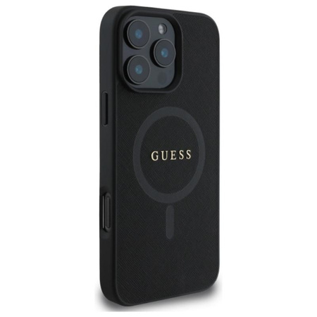 Guess Saffiano Classic Logo MagSafe – Pouzdro pro iPhone 16 Pro Max (černé)