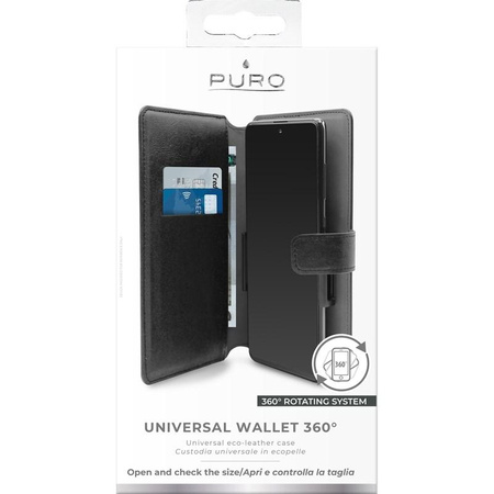 PURO Universal Wallet 360° - Univerzális forgatható tok kártyahelyekkel, XXL méret (fekete)