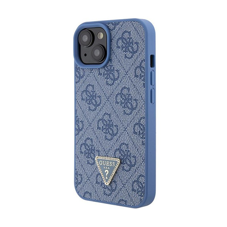 Guess Leder 4G Triangle Strass - iPhone 15 Tasche (blau)