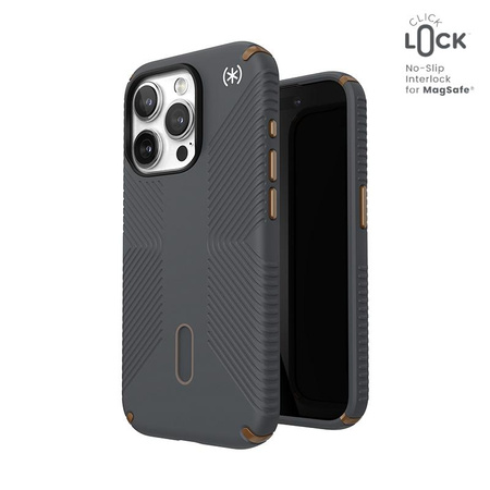 Speck Presidio2 Grip ClickLock & MagSafe - iPhone 15 Pro Tasche (Holzkohle Grau / Cool Bronze)