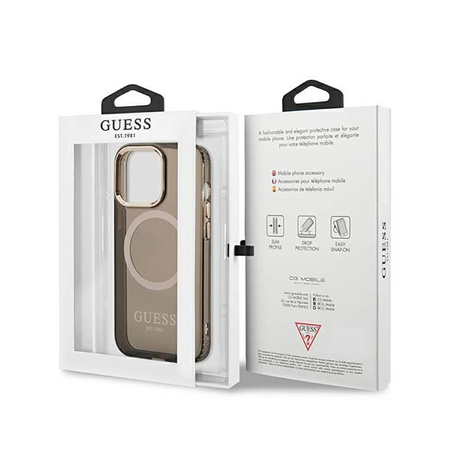 Guess Gold Outline Transluzent MagSafe - iPhone 13 Pro Tasche (schwarz)