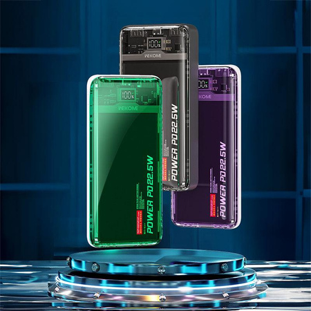 WEKOME WP-351 Vanguard Series - Banque d'alimentation 20000 mAh PD 20W + QC 22.5W (Violet / Transparent)