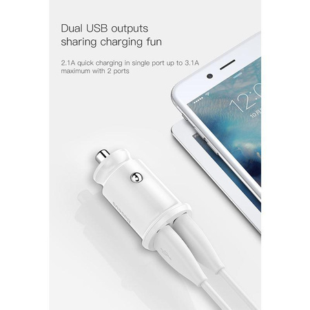 Baseus Grain - Chargeur de voiture 2 x USB, 5 V / 3,1 A (blanc)
