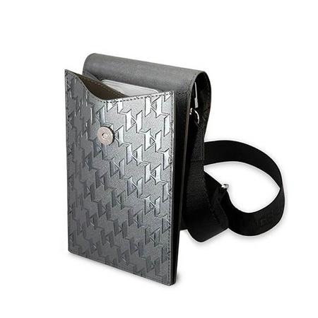 Karl Lagerfeld Monogram Ikonik Patch Wallet Phone Bag - okostelefon és kiegészítő táska (ezüst)