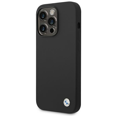 BMW Liquid szilikon tok fém logó - iPhone 14 Pro Max tok (fekete)
