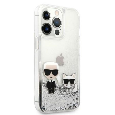 Karl Lagerfeld Liquid Glitter Karl & Choupette - iPhone 13 Pro Case (silver)