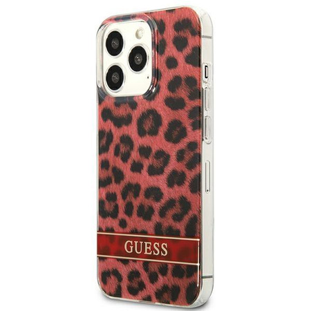 Pouzdro Guess Leopard Electro Stripe - iPhone 13 Pro (červené)