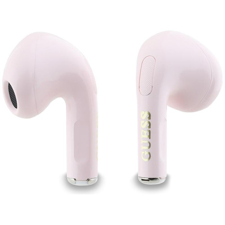 Sluchátka TWS Bluetooth s lesklým efektem a potiskem klasického loga a přívěsku - Guess (růžová)