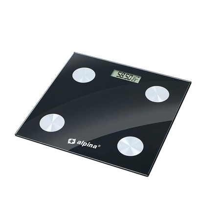 Alpina - Intelligens mérleg BMI testösszetétel-elemzővel, bluetooth, alkalmazás (fekete)