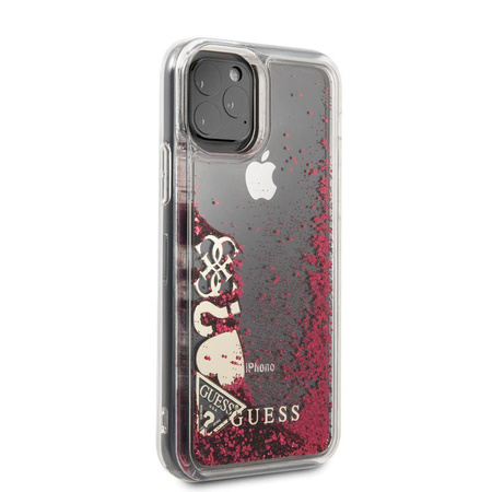 Guess Liquid Glitter Hearts - iPhone 11 Pro Tasche (Himbeere)